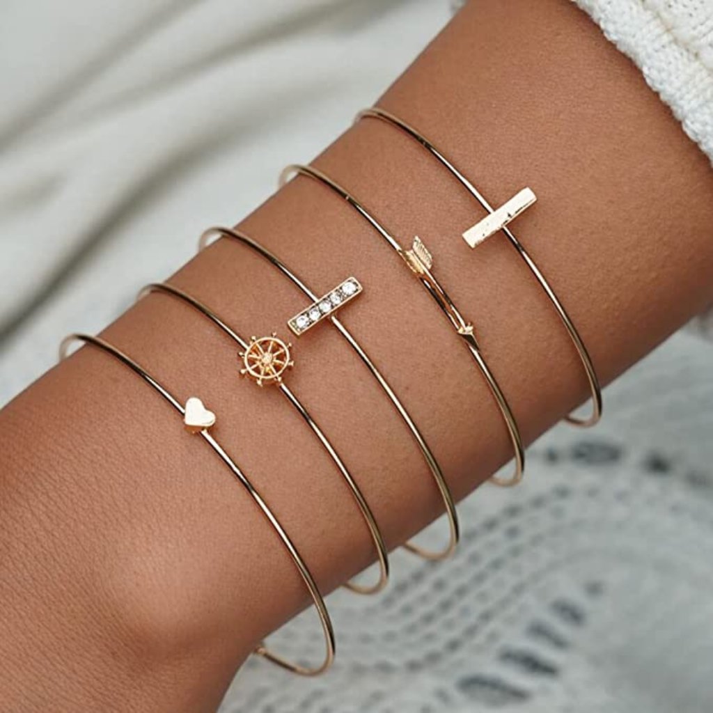 Goldtone Stackable Bracelets-5 Pack